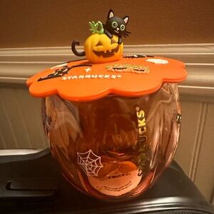 Starbucks 2019 Halloween Pumpkin Black Cat Silicone Lid Cat Paw Coffee Glass Cup